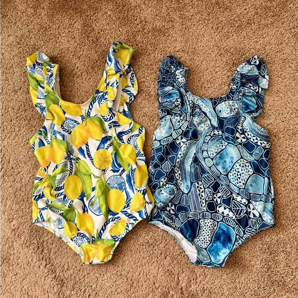 Kenny Flowers Yellow and Blue Kids Bathing Suits